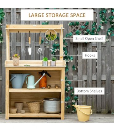 Garden Potting Bench Table Workstation w/ Galvanized Tabletop, Storage Shelves