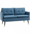 2 Seater Sofas for Living Room Fabric Couch Button Tufted Love Seat Dark Blue