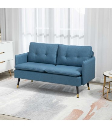 2 Seater Sofas for Living Room Fabric Couch Button Tufted Love Seat Dark Blue