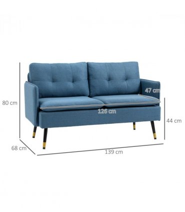 2 Seater Sofas for Living Room Fabric Couch Button Tufted Love Seat Dark Blue