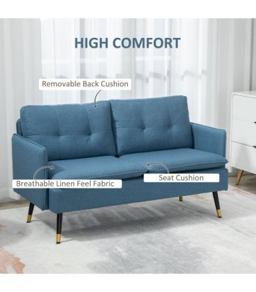 2 Seater Sofas for Living Room Fabric Couch Button Tufted Love Seat Dark Blue