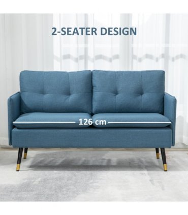 2 Seater Sofas for Living Room Fabric Couch Button Tufted Love Seat Dark Blue