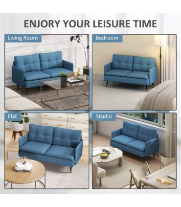 2 Seater Sofas for Living Room Fabric Couch Button Tufted Love Seat Dark Blue
