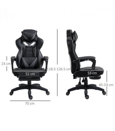 Gaming Chair Ergonomic Reclining w/ Manual Footrest Wheels Stylish Office Grey
