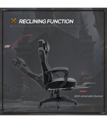 Gaming Chair Ergonomic Reclining w/ Manual Footrest Wheels Stylish Office Grey
