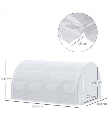 Greenhouse Polytunnel White Galvanised Steel PE 3.9m x 3m x 2 m Walk-in