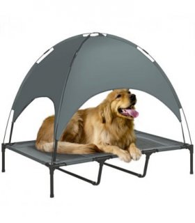 Elevated Pet Bed Dog Cot Tent with Canopy Instant Shelter Outdoor Grey 122 cm