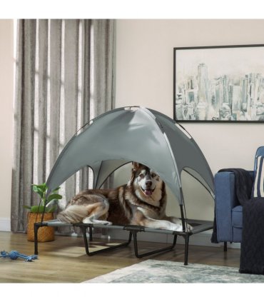 Elevated Pet Bed Dog Cot Tent with Canopy Instant Shelter Outdoor Grey 122 cm