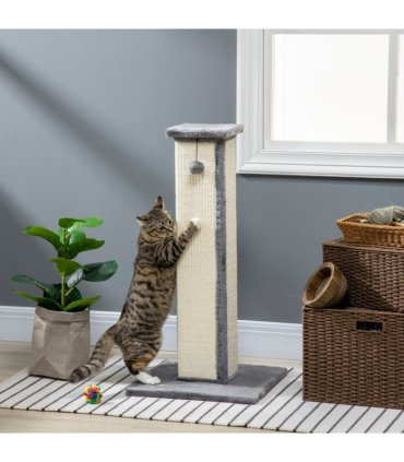 Cat Scratching Post 81cm Cat Scratcher w/ Natural Sisal Rope Hanging Ball Grey