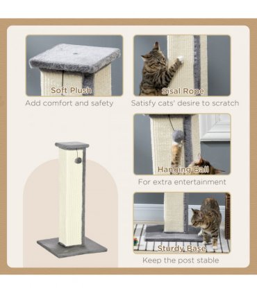 Cat Scratching Post 81cm Cat Scratcher w/ Natural Sisal Rope Hanging Ball Grey