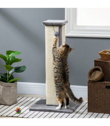 Cat Scratching Post 81cm Cat Scratcher w/ Natural Sisal Rope Hanging Ball Grey