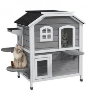 Cat Condo w/ Tons of Room & Openable Roof, Fir Wood, Outdoor/Indoor Catio Grey