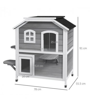 Cat Condo w/ Tons of Room & Openable Roof, Fir Wood, Outdoor/Indoor Catio Grey
