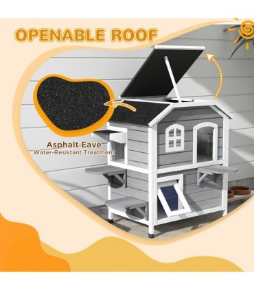 Cat Condo w/ Tons of Room & Openable Roof, Fir Wood, Outdoor/Indoor Catio Grey