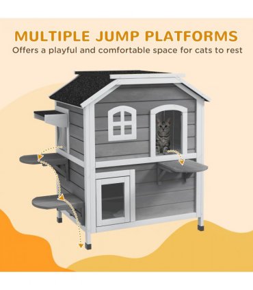 Cat Condo w/ Tons of Room & Openable Roof, Fir Wood, Outdoor/Indoor Catio Grey