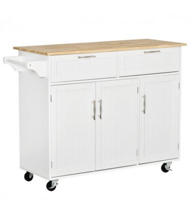 Kitchen Island Utility Cart, with 2 Storage Drawers Cabinets Dining Room White