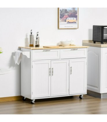 Kitchen Island Utility Cart, with 2 Storage Drawers Cabinets Dining Room White
