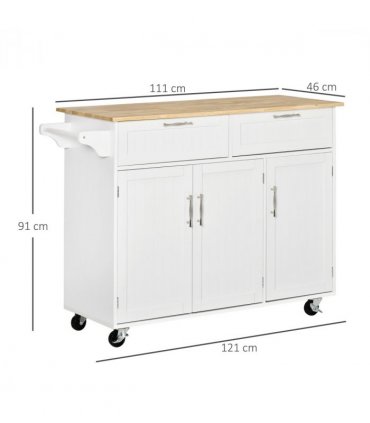 Kitchen Island Utility Cart, with 2 Storage Drawers Cabinets Dining Room White