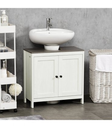 Freestanding Bathroom Under Sink Cabinet w/ Doors Adjustable Shelf, White