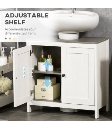 Freestanding Bathroom Under Sink Cabinet w/ Doors Adjustable Shelf, White