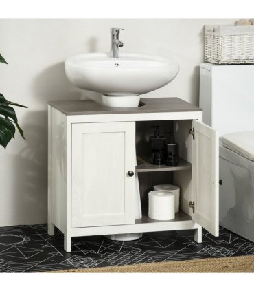 Freestanding Bathroom Under Sink Cabinet w/ Doors Adjustable Shelf, White
