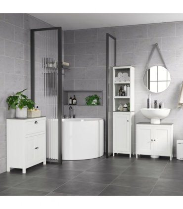 Freestanding Bathroom Under Sink Cabinet w/ Doors Adjustable Shelf, White