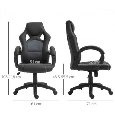 Executive Racing Swivel Gaming Office Chair PU Leather Computer Desk Chair Grey
