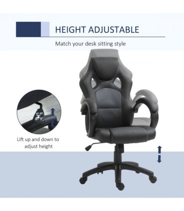 Executive Racing Swivel Gaming Office Chair PU Leather Computer Desk Chair Grey