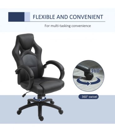 Executive Racing Swivel Gaming Office Chair PU Leather Computer Desk Chair Grey