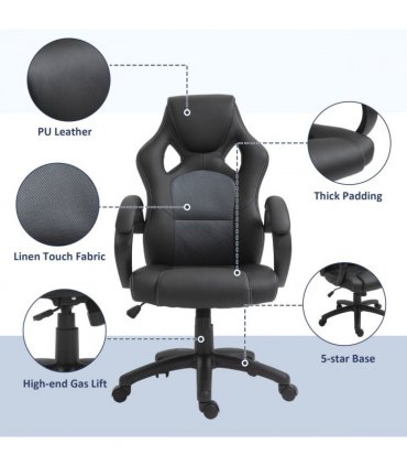 Executive Racing Swivel Gaming Office Chair PU Leather Computer Desk Chair Grey