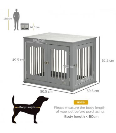 Wood Dog Crate Furniture W/ Three Doors, Locks & Latches, for Medium Dogs