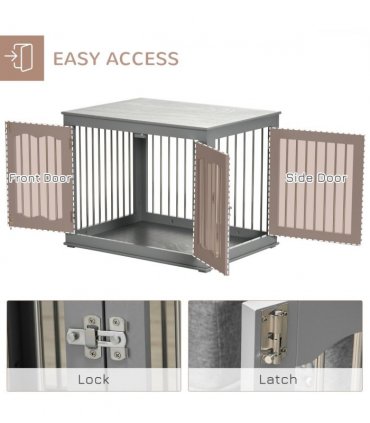 Wood Dog Crate Furniture W/ Three Doors, Locks & Latches, for Medium Dogs
