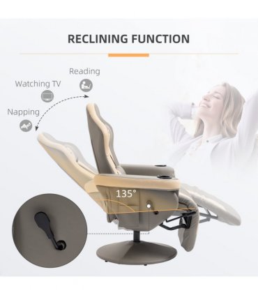 Manual Recliner Armchair PU Sofa Chair w/ Adjustable Leg Rest & 135� Reclining