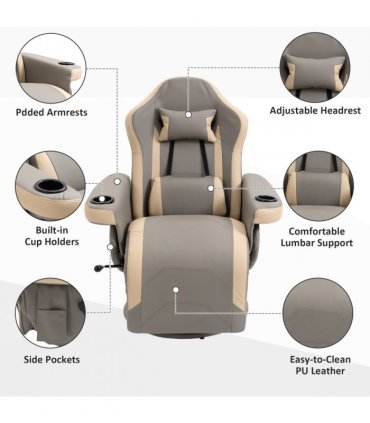 Manual Recliner Armchair PU Sofa Chair w/ Adjustable Leg Rest & 135� Reclining