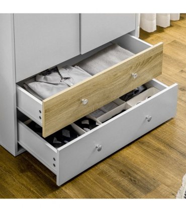 2 Door Wardrobe White Wardrobe with Drawers and Hanging Rod for Bedroom
