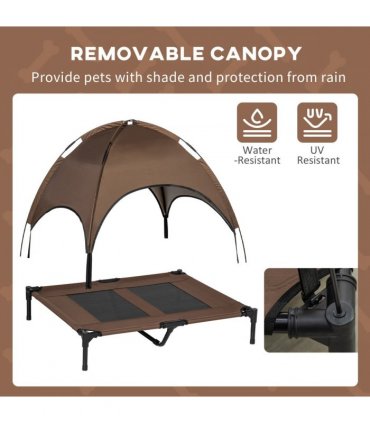 Metal Brown 92 cm Elevated Pet Bed Dog Cot Tent with Canopy Outdoor Coffee