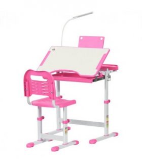 Kids Study Desk and Chair Set w/ Adjustable Height, Storage Drawer - Pink