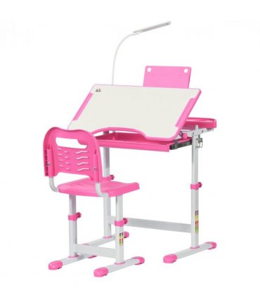 Kids Study Desk and Chair Set w/ Adjustable Height, Storage Drawer - Pink