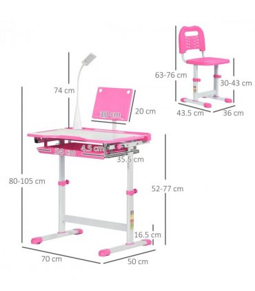 Kids Study Desk and Chair Set w/ Adjustable Height, Storage Drawer - Pink