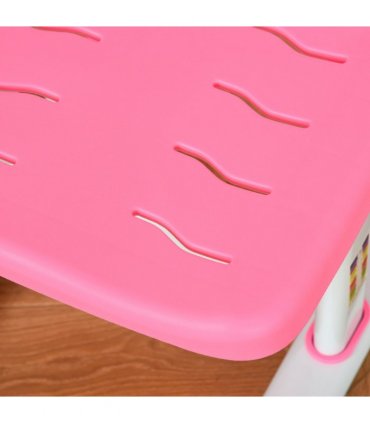 Kids Study Desk and Chair Set w/ Adjustable Height, Storage Drawer - Pink