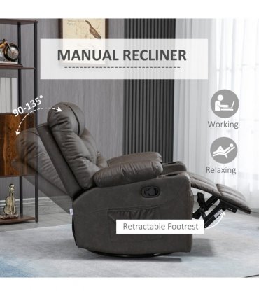PU Leather Manual Recliner Chair, Recliner Armchair for Living Room, Brown