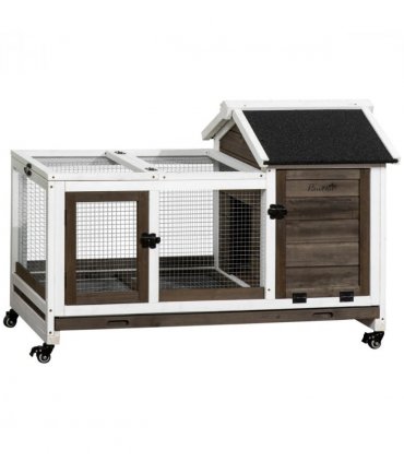 Rabbit Hutch Guinea Pig Cage with Slide-out Tray Wheels for Outdoor & Indoor