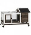 Rabbit Hutch Guinea Pig Cage with Slide-out Tray Wheels for Outdoor & Indoor