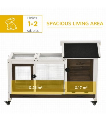 Rabbit Hutch Guinea Pig Cage with Slide-out Tray Wheels for Outdoor & Indoor