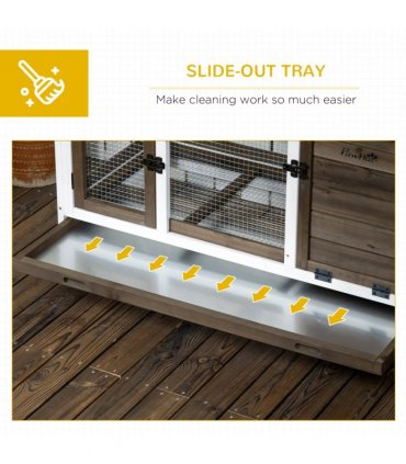 Rabbit Hutch Guinea Pig Cage with Slide-out Tray Wheels for Outdoor & Indoor