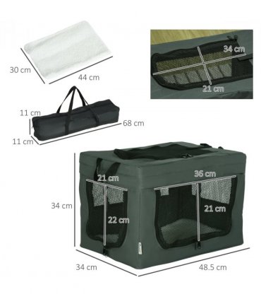 48.5cm Foldable Pet Carrier, Cat Bag w/ Cushion, for Miniature Dogs - Grey