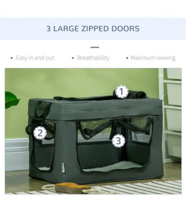 48.5cm Foldable Pet Carrier, Cat Bag w/ Cushion, for Miniature Dogs - Grey