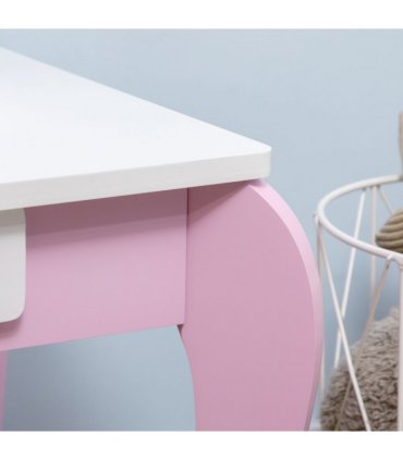 Kids Dressing Table with Mirror and Stool with Drawer for 3-6 Years Old, Pink
