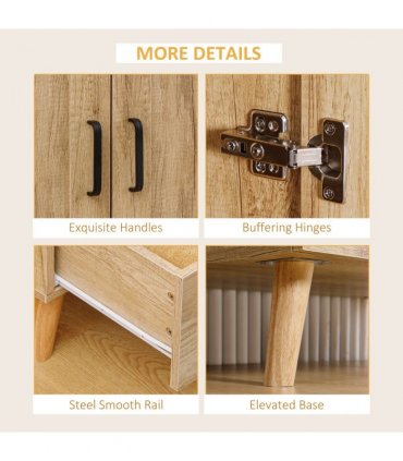 2 Door Wardrobe, Modern Wardrobe w/ 2 Drawer, Hanging Rail for Bedroom Natural