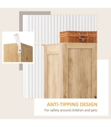 2 Door Wardrobe, Modern Wardrobe w/ 2 Drawer, Hanging Rail for Bedroom Natural